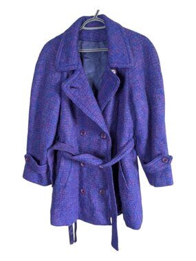 Bardolino Vintage Purple/Blue Double-Breasted Mohair Wool Blend Coat Size Sm/Med